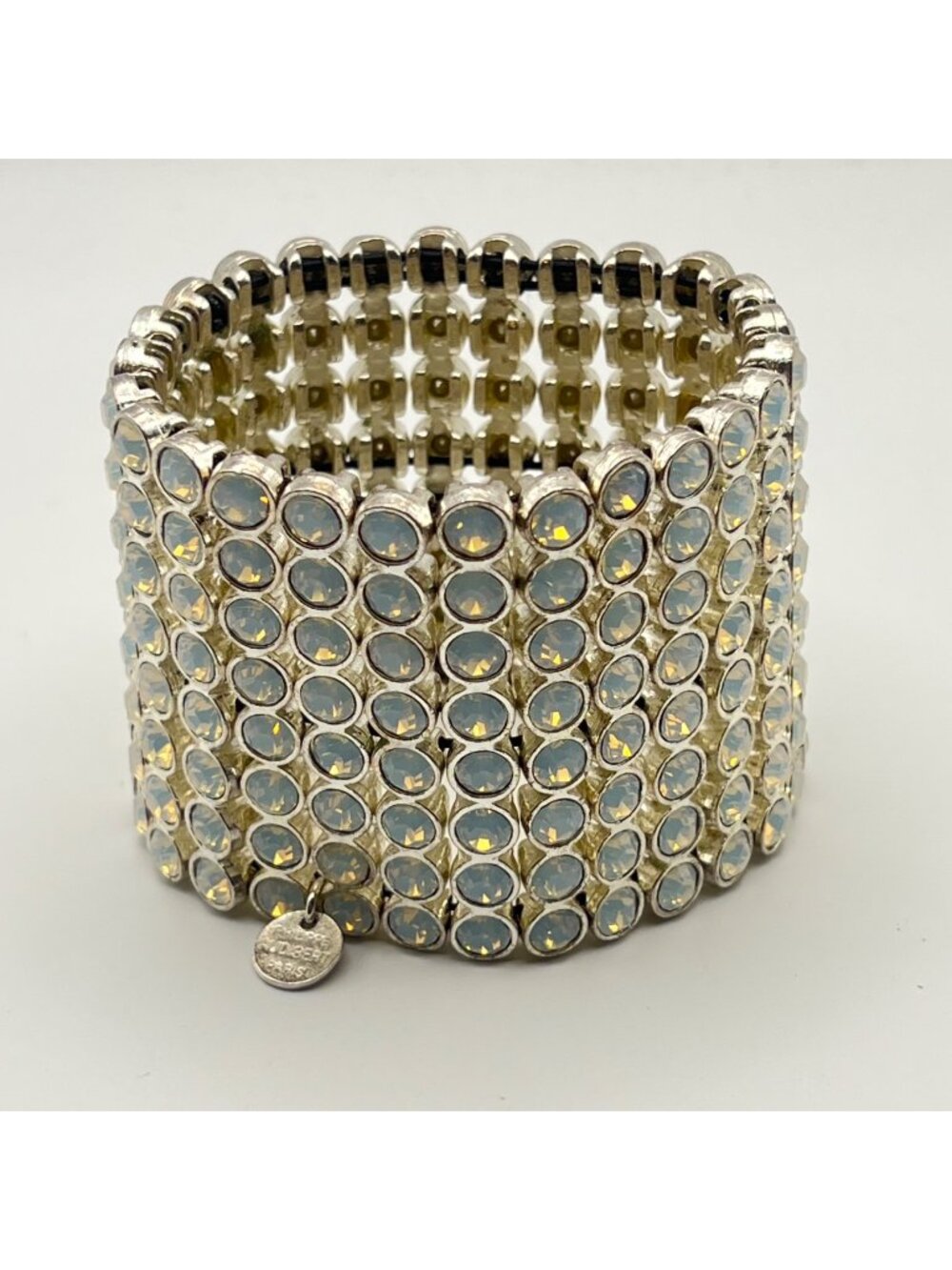 Signed Philippe Audibert Paris Pacific Opal Crystal Wide Statement Cuff Bracelet